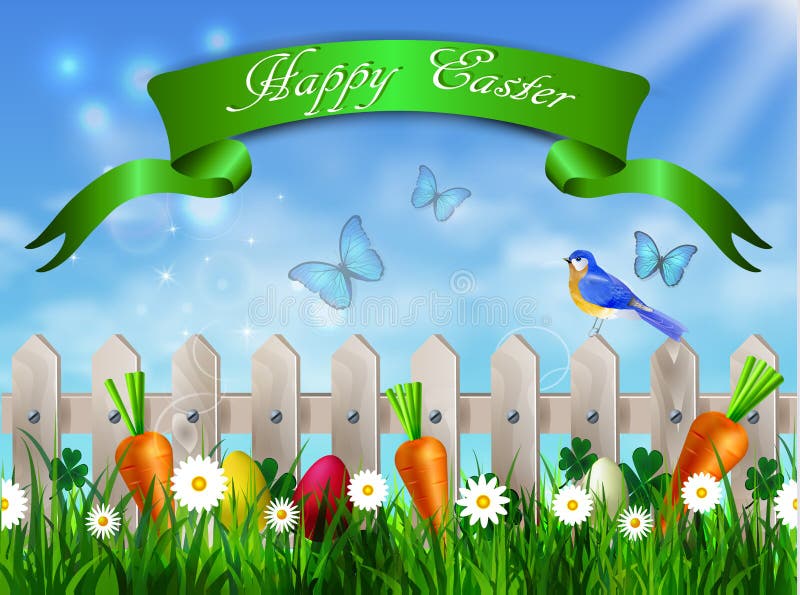 Green grass lawn with sunrise on blue sky royalty free illustration