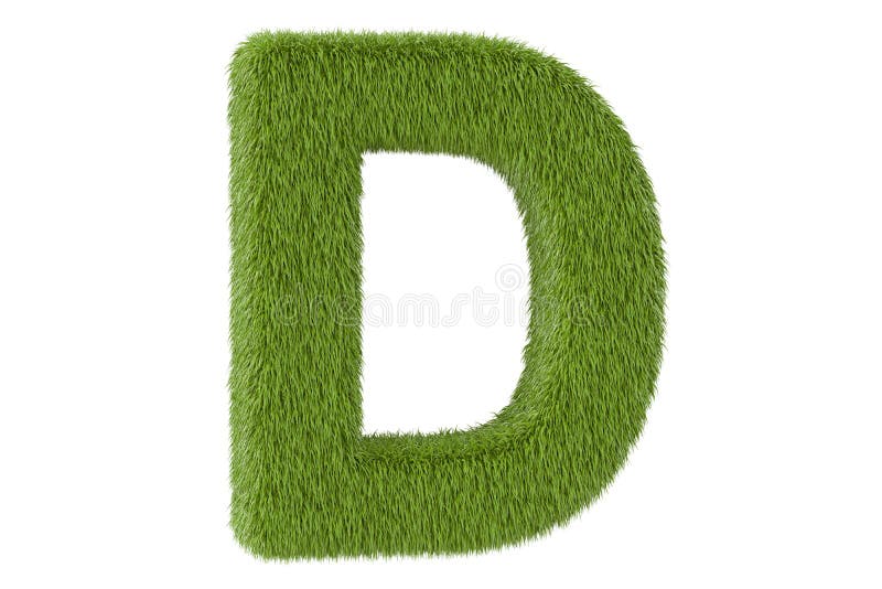 Green Grassy Letter D, 3D Rendering Stock Illustration - Illustration ...