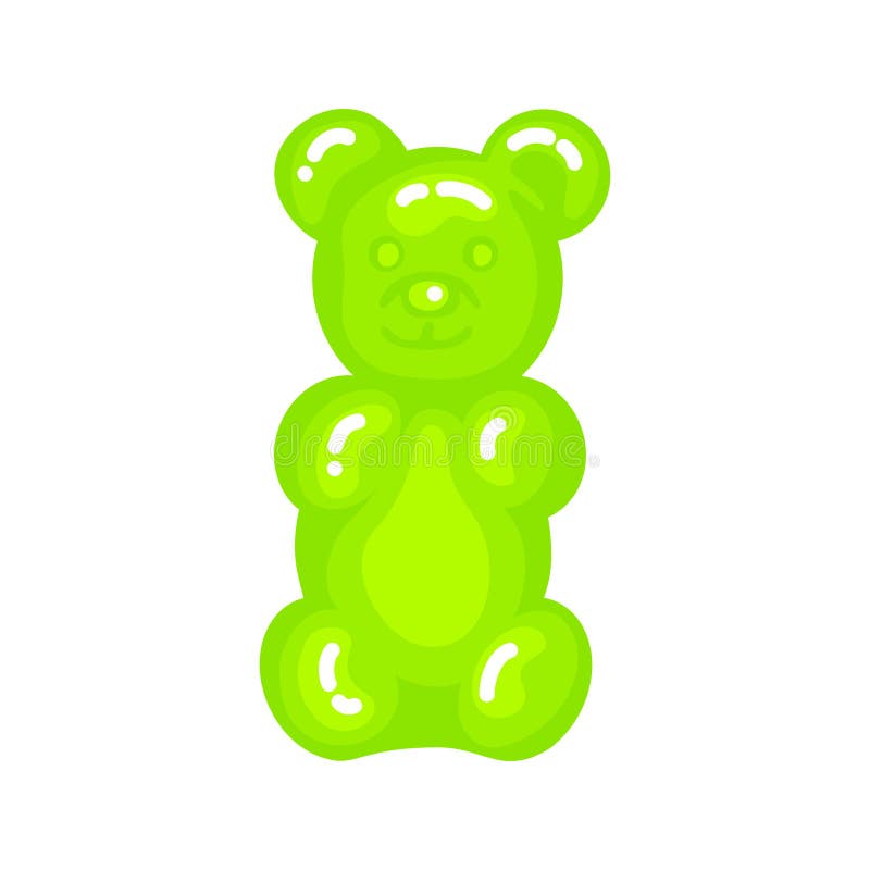 Cute cartoon CBD edible gummy bear drawing. Green candy with