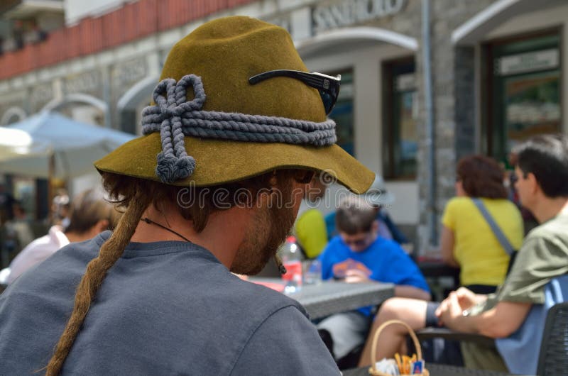 Green hat of a mountain guide stock photos Green hat of a mountain guide stock photos