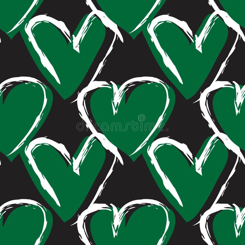Green Heart Shape Valentine’s Day Seamless Pattern Background Stock