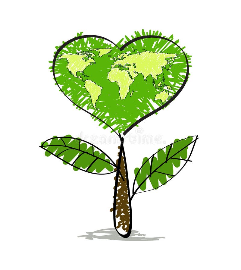 Green heart tree with Earth Map royalty free illustration Green heart tree with Earth Map royalty free illustration