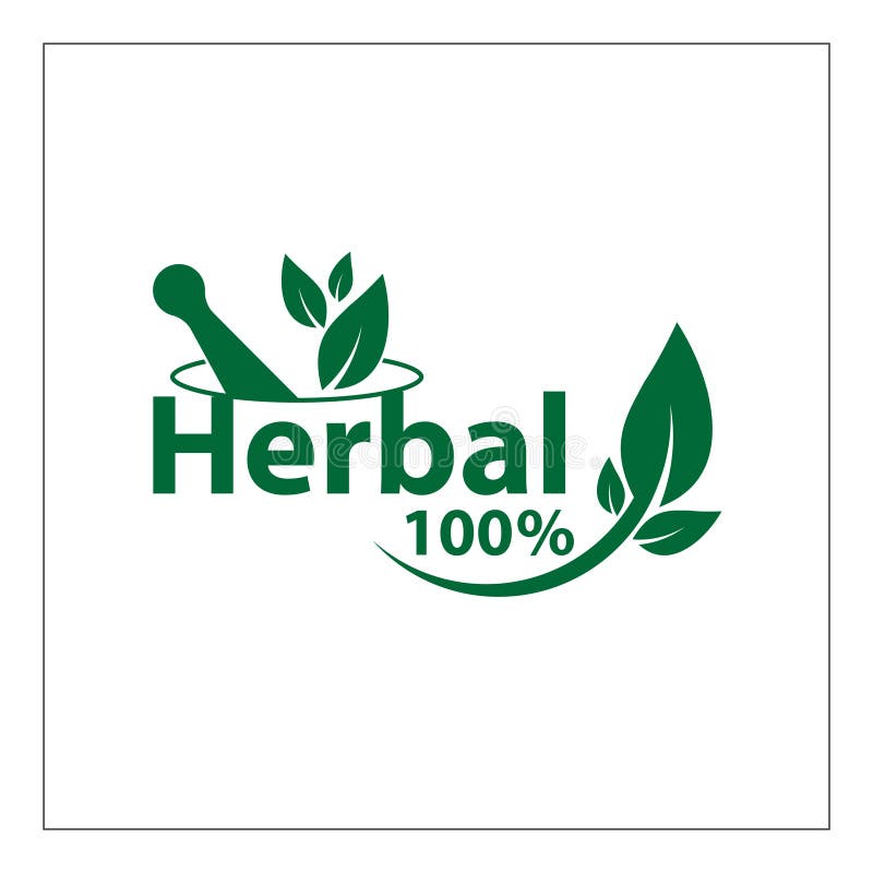 Green Herbal Logo Template,herbal 100 on White Background Stock Vector