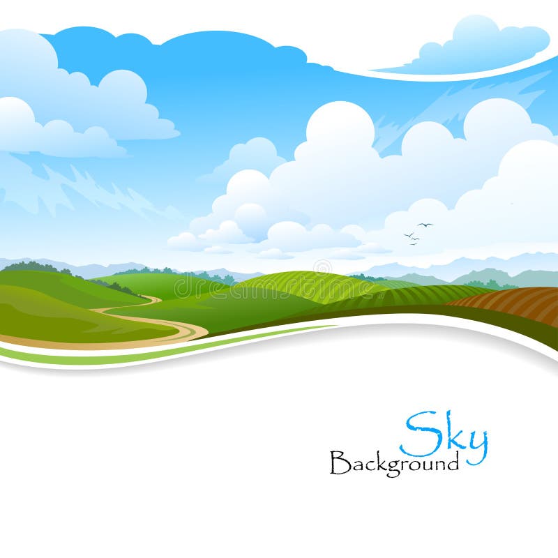 Green Hills , Blue Sky and Lonely Pathway Stock Vector - Illustration