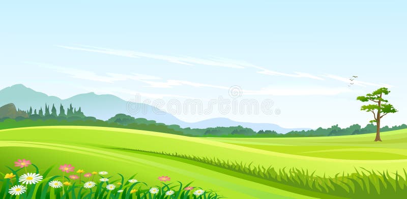 Green Hills , Blue Sky and Lonely Pathway