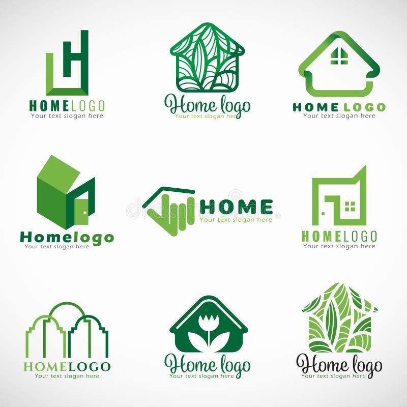 Green home logo ( nature and modern concept ) vector set design stock illustration