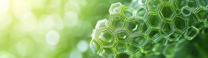 Green Honeycomb Structure with Abstract Background and Bokeh Effect. This image features a close-up view of a green honeycomb structure set against a soft bokeh background, symbolizing nature s elegance and intricate design