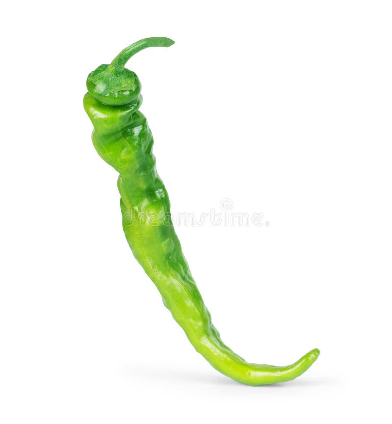 Green Hot Chili Peppers Double Isolated on White Background Stock Image