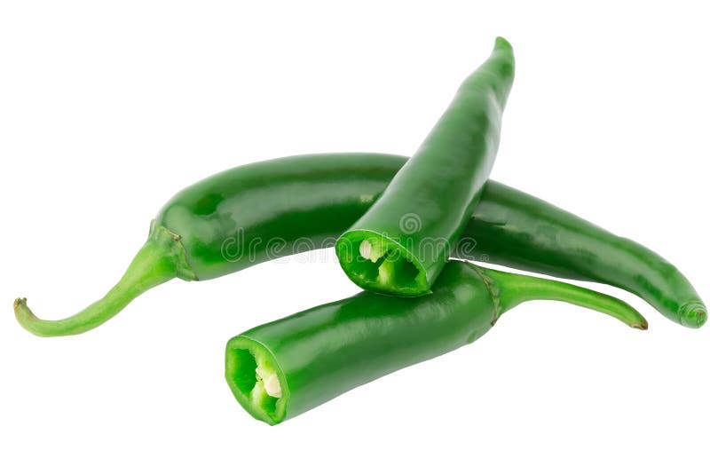 Green hot chili peppers isolated on a white background