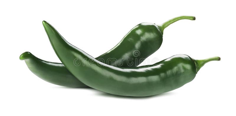 Green hot chili peppers isolated on white background as package design element