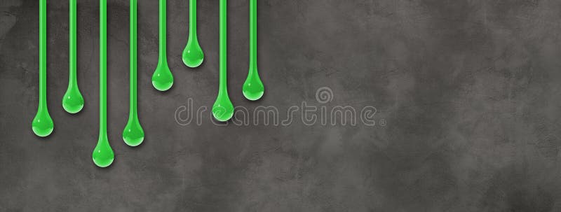 Green Ink Drops on Dark Concrete Wall. Horizontal Banner Stock ...