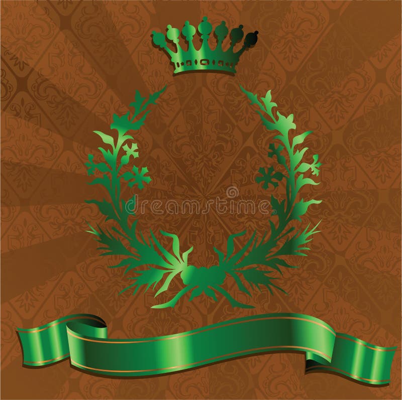 Green King Crown On Brown Background. vector illustration