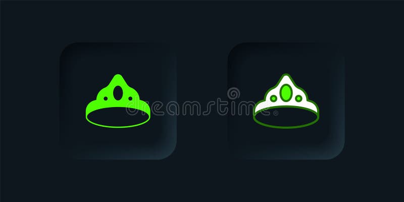 Green King crown icon isolated on black background. Black square button. Vector vector illustration