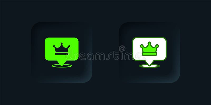 Green King crown icon isolated on black background. Black square button. Vector vector illustration