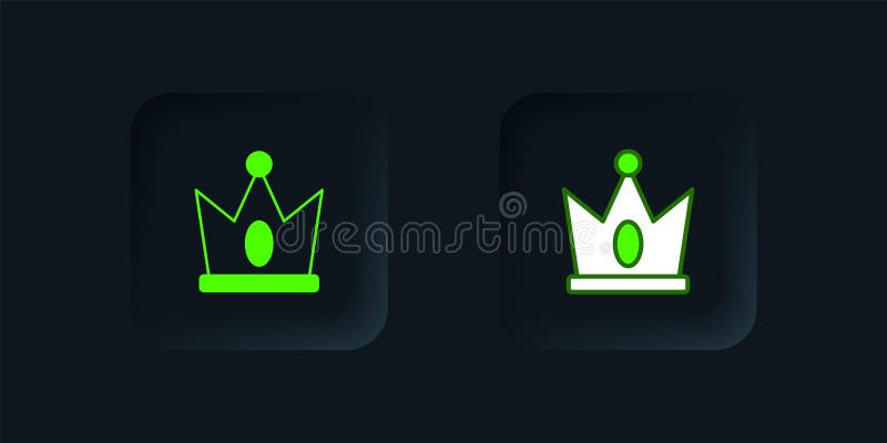 Green King crown icon isolated on black background. Black square button. Vector stock illustration