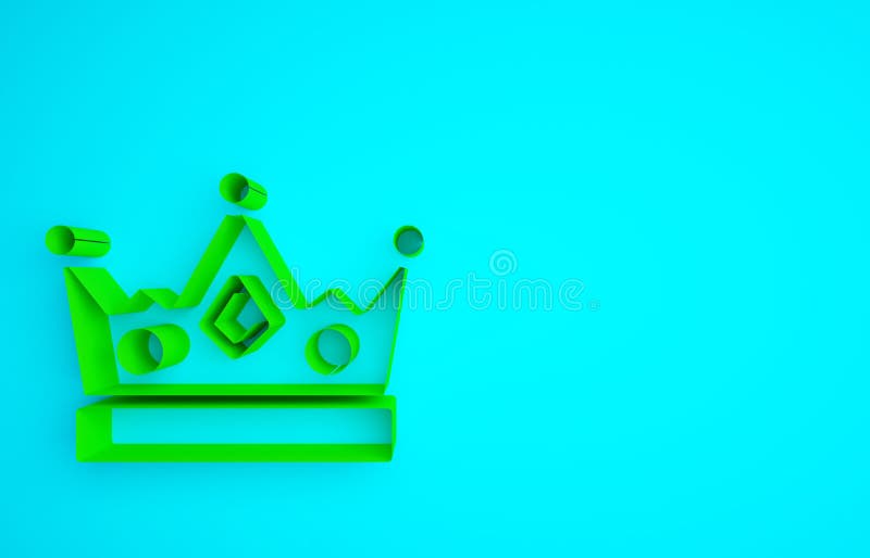 Green King crown icon isolated on blue background. Minimalism concept. 3d illustration 3D render vector illustration