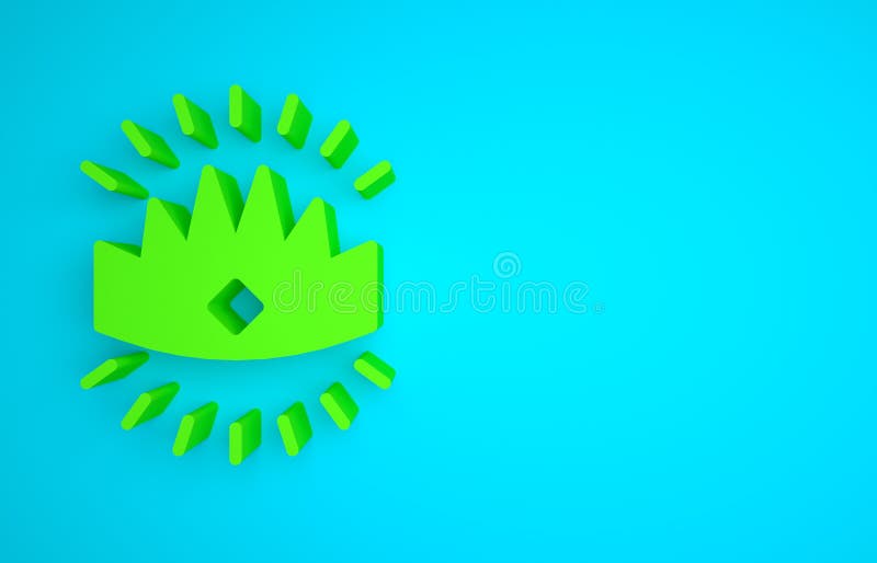 Green King crown icon isolated on blue background. Minimalism concept. 3D render illustration vector illustration