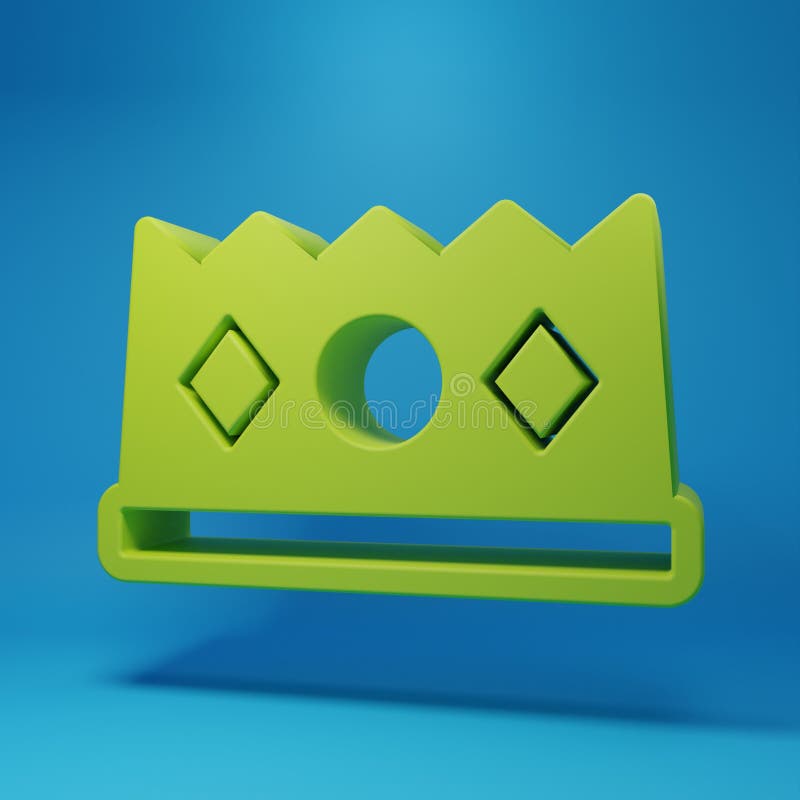 Green King crown icon isolated on blue background. Minimalism concept. 3D render illustration royalty free illustration