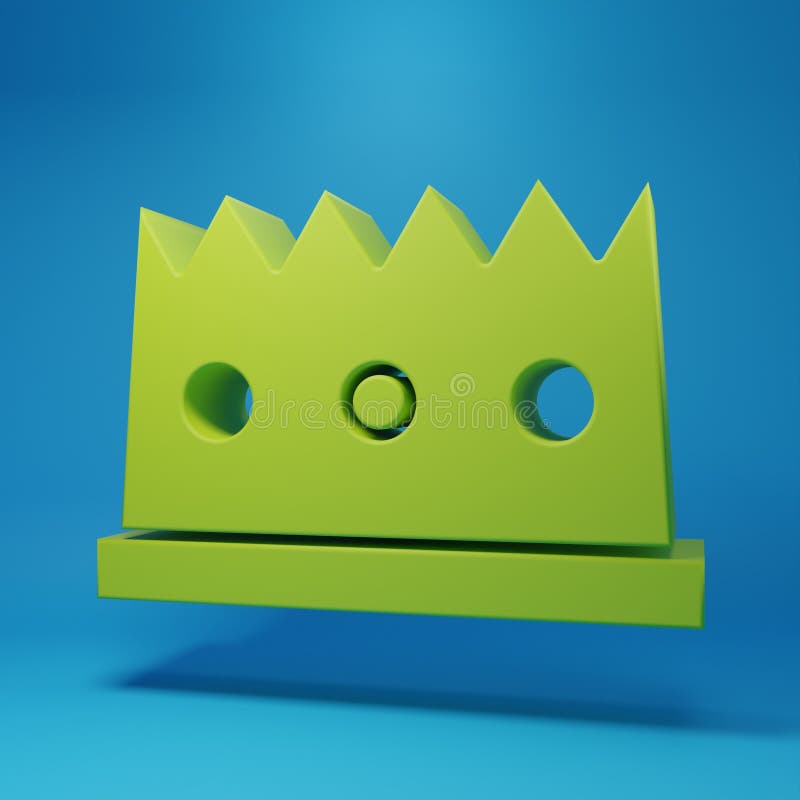 Green King crown icon isolated on blue background. Minimalism concept. 3D render illustration stock illustration