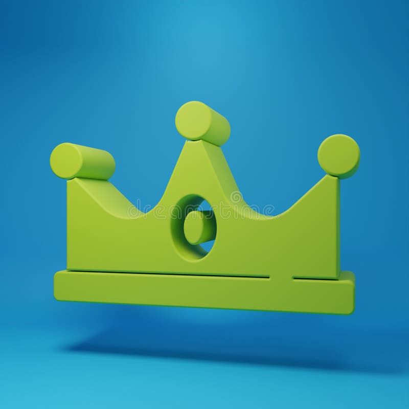 Green King crown icon isolated on blue background. Minimalism concept. 3D render illustration vector illustration