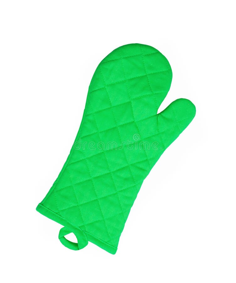Green kitchen glove royalty free stock photography
