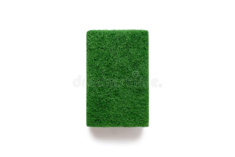 Green Kitchen Sponge with a Rough Texture on a White Background Stock
