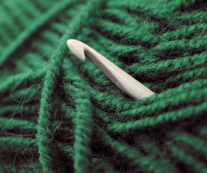 Green Knitting Wool Yarn with Crochet Stock Photo Image of color, needlework 82112940