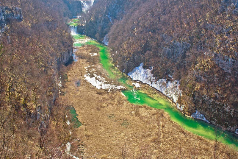 Green Korana river canyon aerial view. Green Korana river canyon in Plitvice lakes national park of Croatia aerial view stock images Green Korana river canyon aerial view. Green Korana river canyon in Plitvice lakes national park of Croatia aerial view stock images
