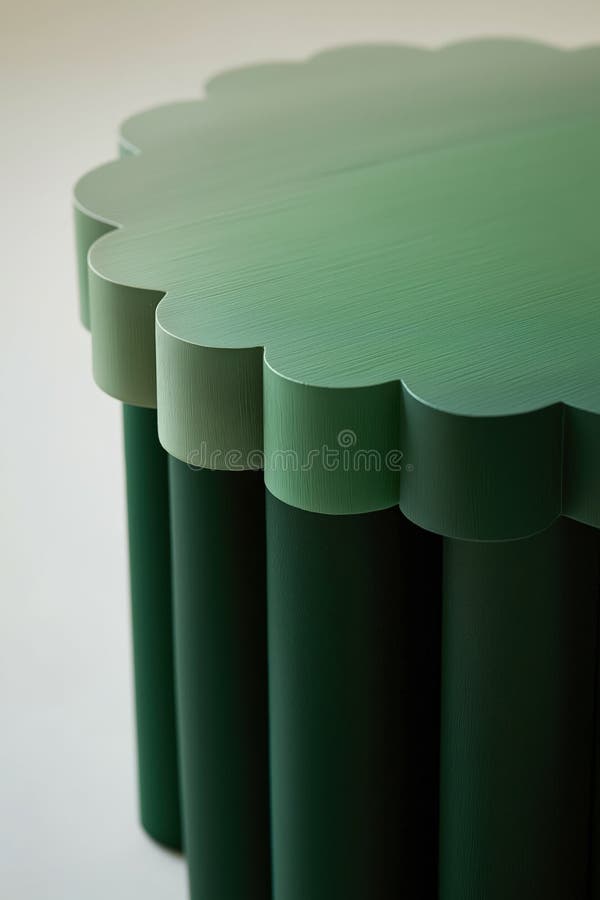Green lacquered side table with organic shape showing modern design. Green lacquered side table with an organic shape is standing in an empty room, showing a modern design
