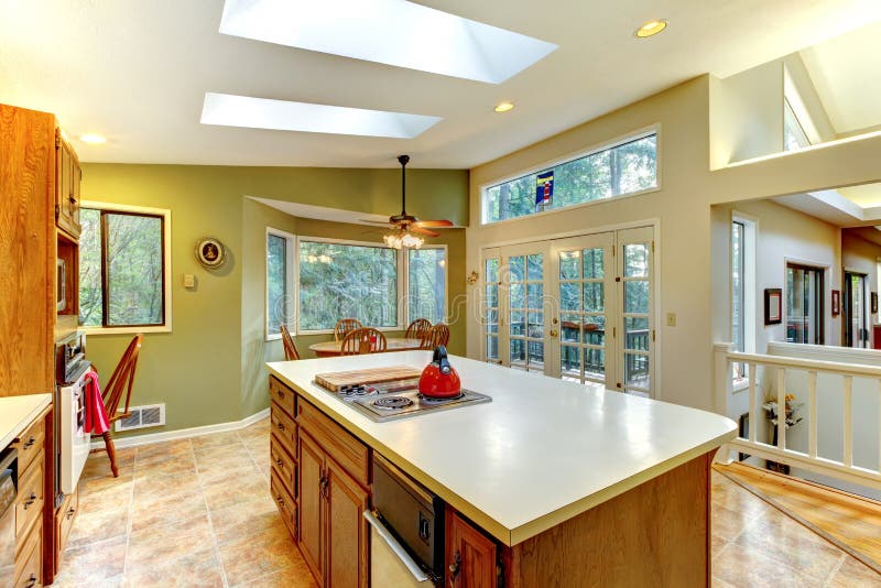 Kitchen with skylights stock image. Image of decorate - 13672391