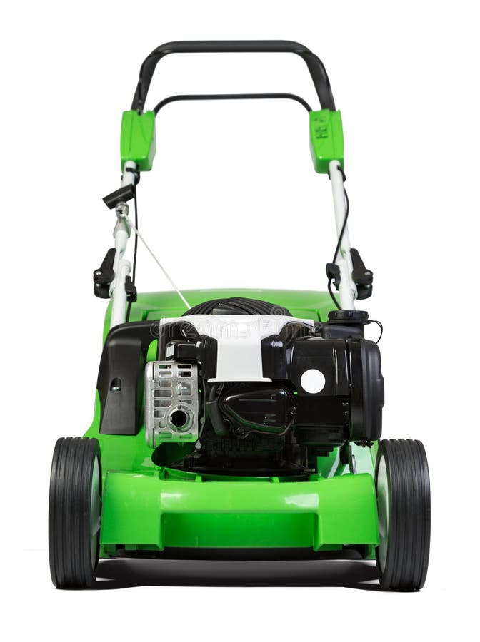 Green lawnmower isolated on white background royalty free stock photo