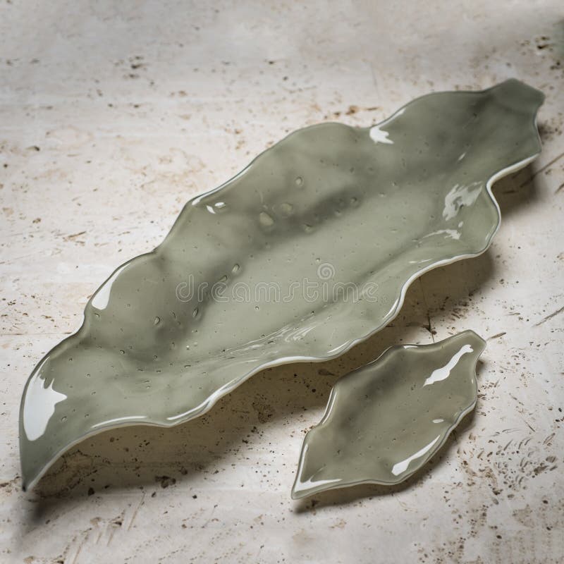 Green LeafShaped Serving Dish and Small Dipping Bowl Stock Photo