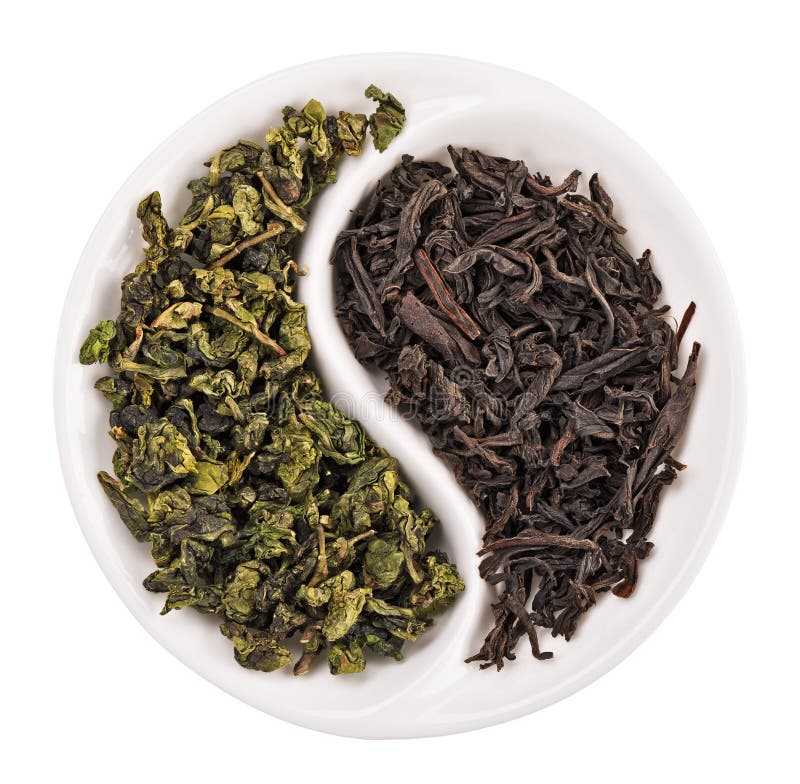 Green leaf tea versus black one royalty free stock photo