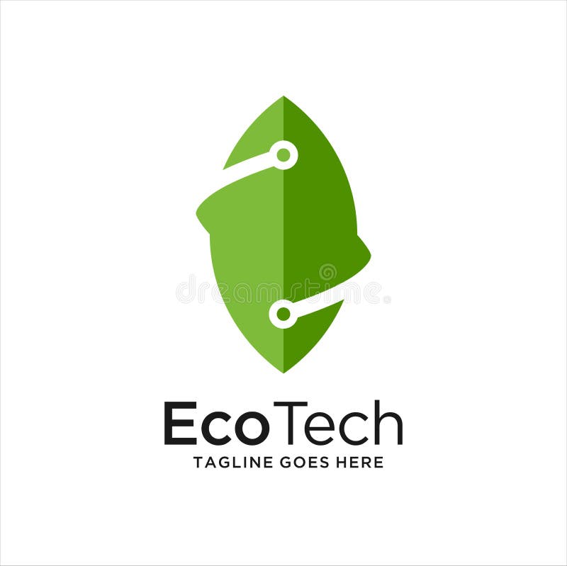 Green Leaf Technology Logo Design, Eco Tech Logo Template Design Vector