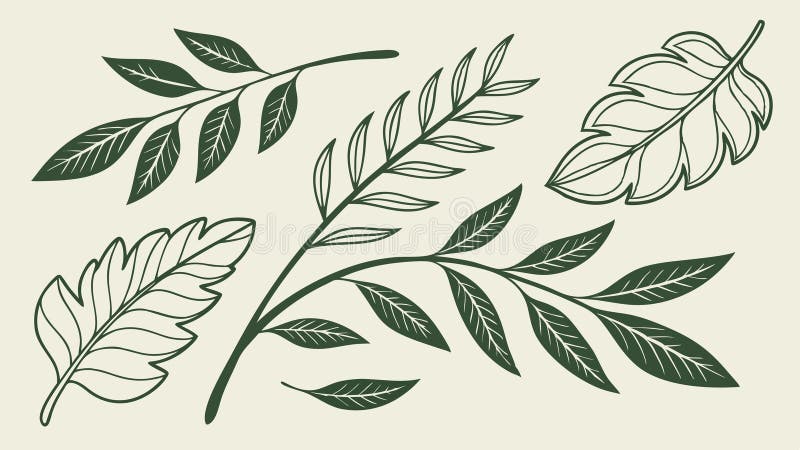 Green Leafy Branches Vector Set, vector design Generative AI stock illustration