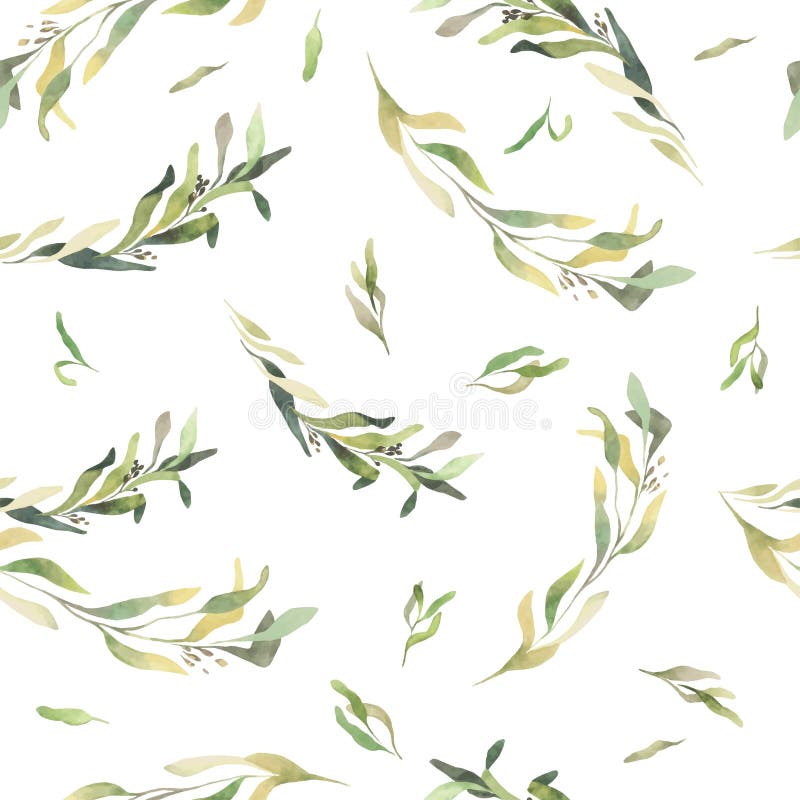 Green Leaves Watercolor Seamless Background. Stock Vector