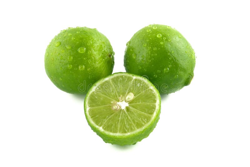 Green lemon with water droplets