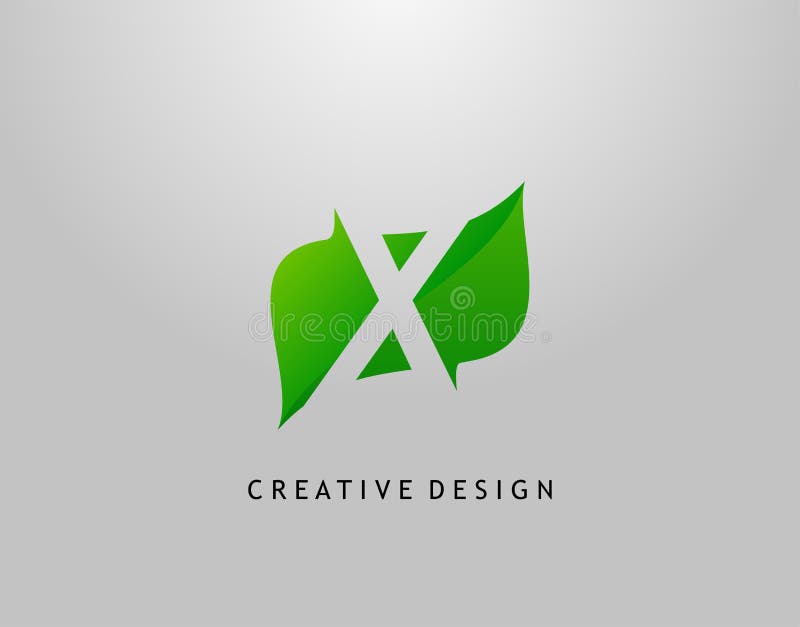 Green X Letter Logo. Modern Abstract of Initial X with Simple Leave
