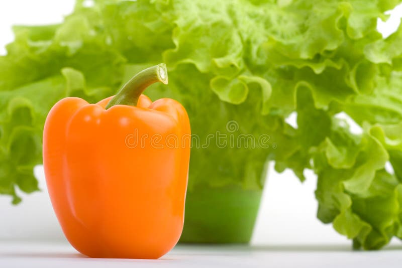 Orange pepper and fresh green lettuce