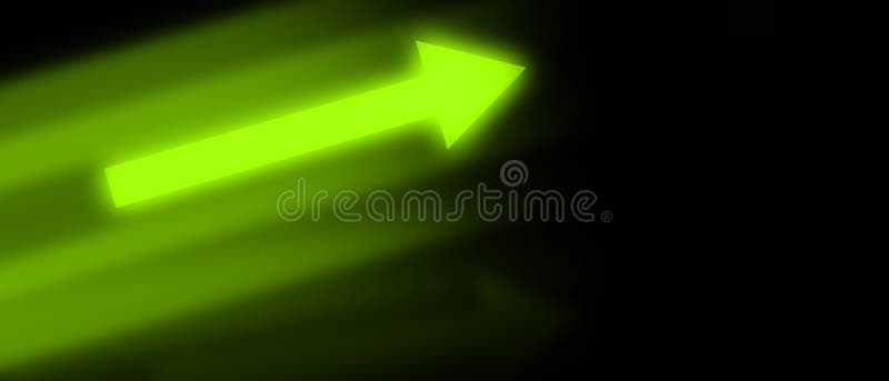 Green light arrows and speed lines on black background stock illustration