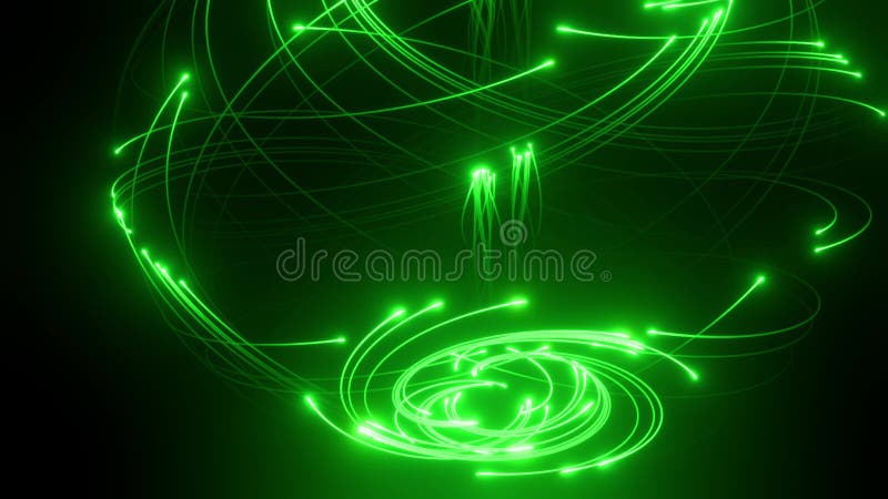 Green Light Trails Flowing in Spherical Pattern on Black Background Loop Animated vector illustration