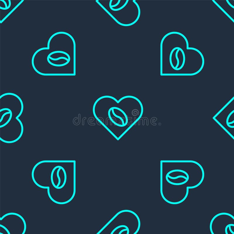 Green Line Coffee Lovers Icon Isolated Seamless Pattern on Blue