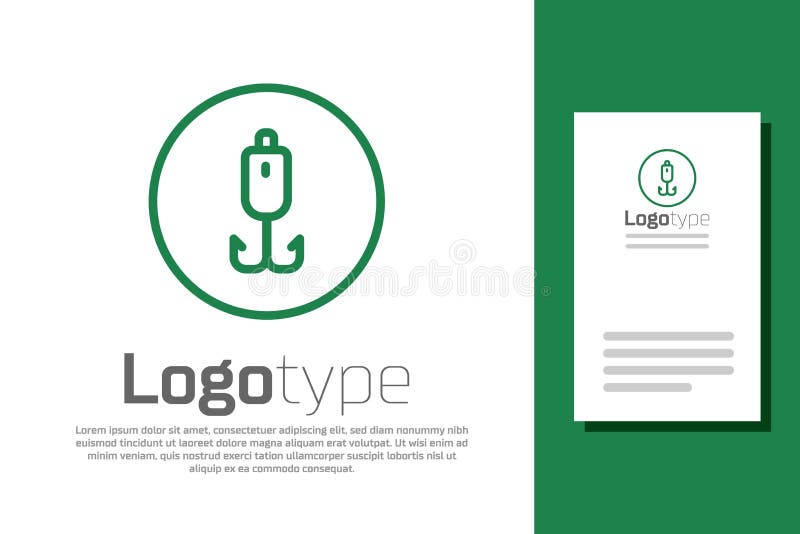 Green Line Fishing Hook Icon Isolated on White Background. Fishing