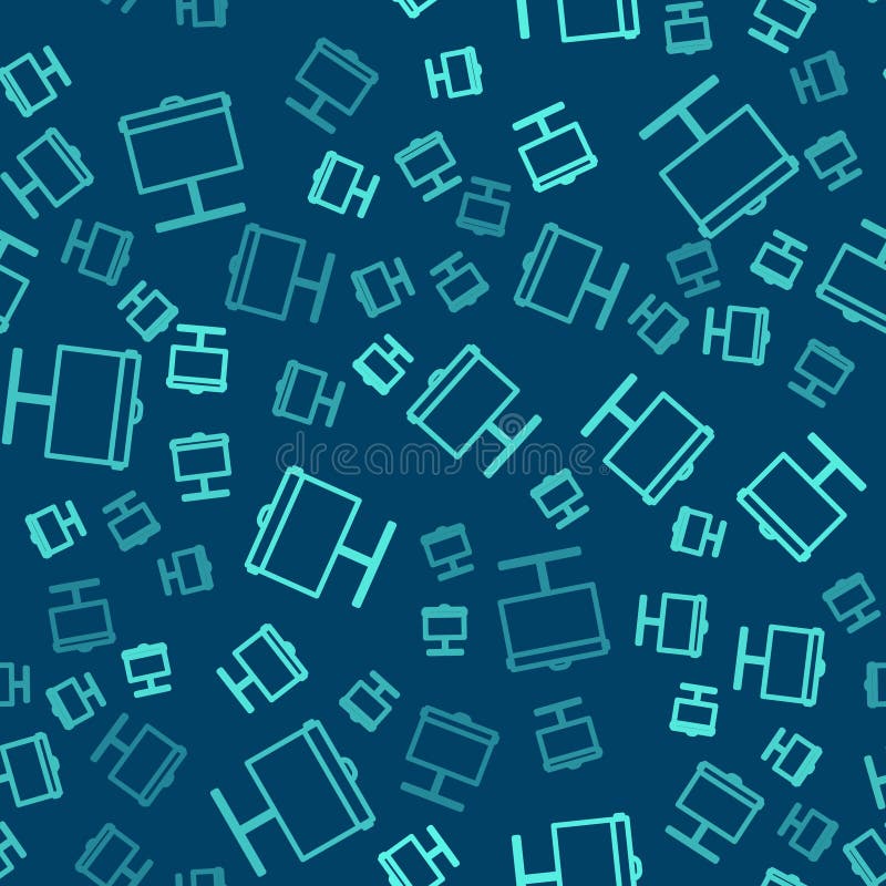 Green Line Projection Screen Icon Isolated Seamless Pattern on Blue