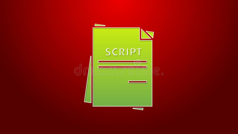 Green line Scenario icon isolated on red background. Script reading concept for art project, films, theaters. 4K Video