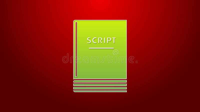 Green line Scenario icon isolated on red background. Script reading concept for art project, films, theaters. 4K Video