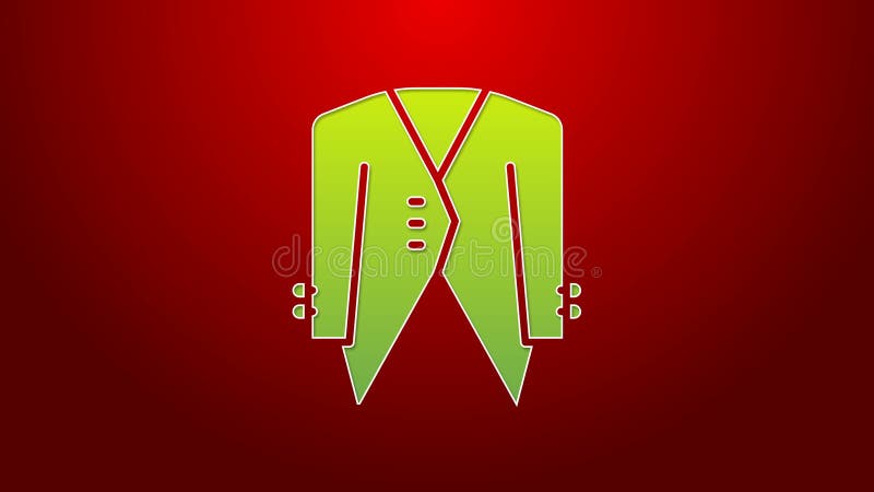 Green line Suit icon isolated on red background. Tuxedo. Wedding suits with necktie. 4K Video motion graphic animation