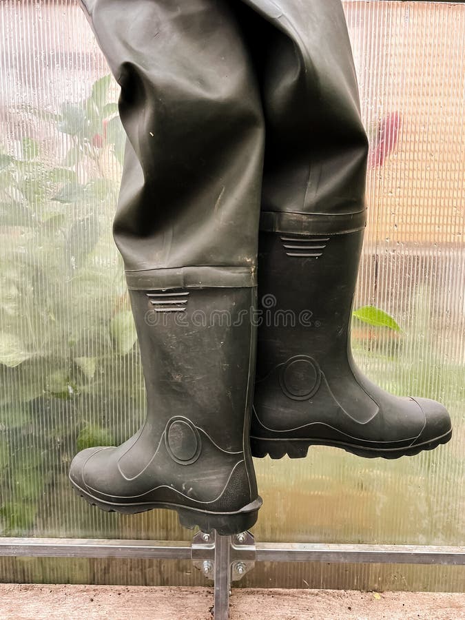 Green Long Wading Boots are Drying Stock Image Image of village