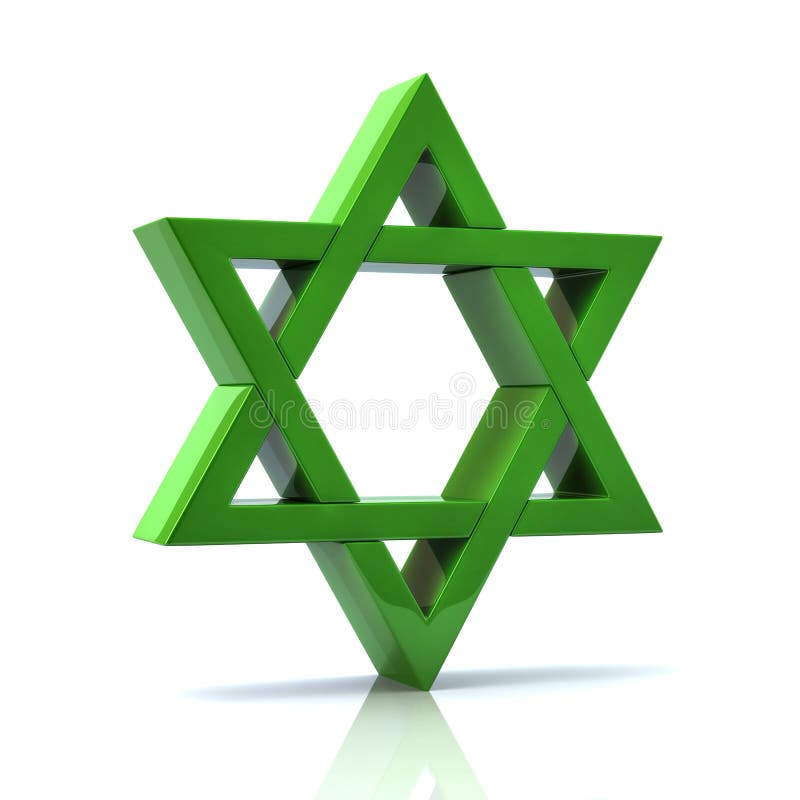 Green Magen David star 3d illustration isolated on white background