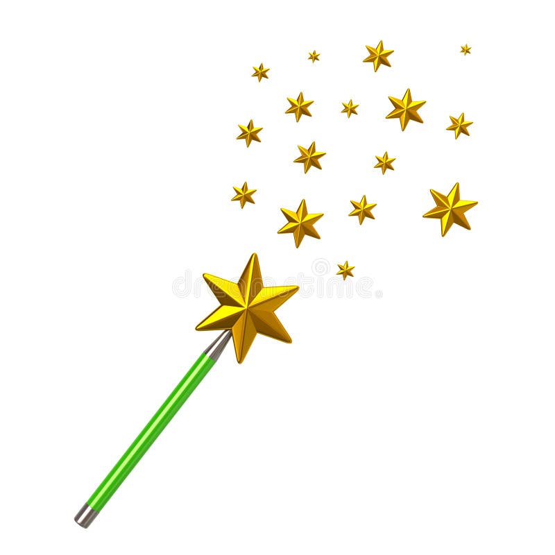 Green Magic Star Wand With Stars 3D Illustration Stock Illustration - Illustration Of Miracle, Trick: 136644560